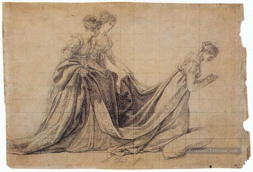 L’impératrice Joséphine agenouillée avec Mme de la Rochefoucauld et Mme de la Val Jacques Louis David Peintures à l'huile